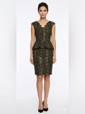 David Meister NWT Tweed Peplum Yellow and Black Dress Size 2 XS